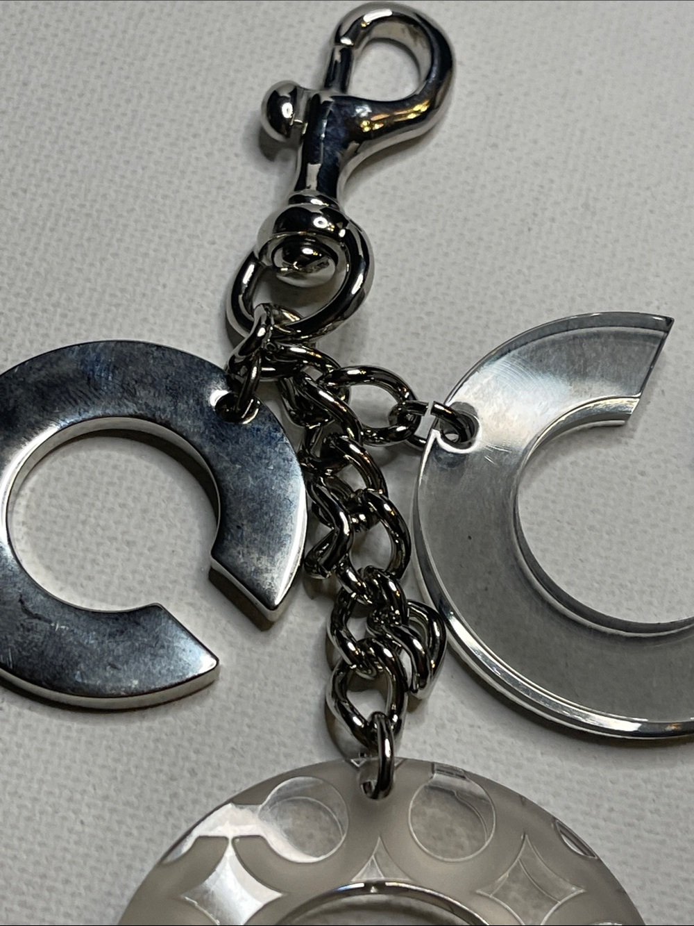 Coach C Charm Trio Keychain/Bag Clip - Grey & Silver Logo Charms - Picture 3 of 5